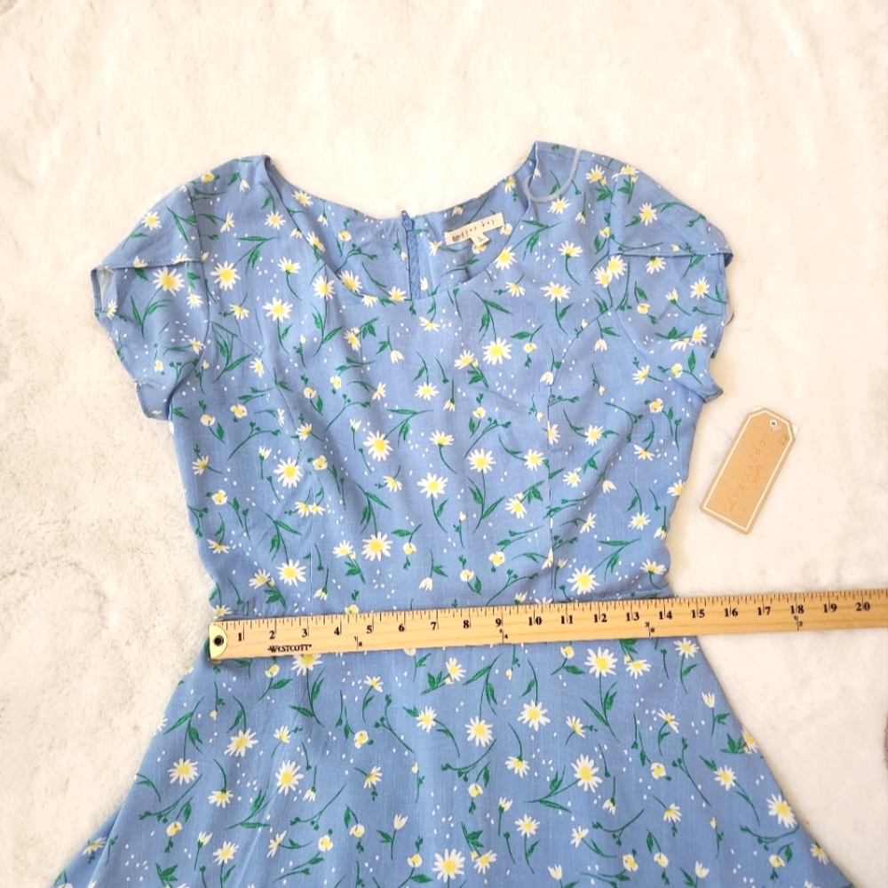 Copper Key Women's Blue Mini Dress S Floral Daisy Cottage Core Lined Summer - Picture 8 of 13